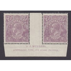 Australian    King George V    4½d Violet   Single Crown WMK Mullet Printing Imprint Pair Plate Variety L60-R55